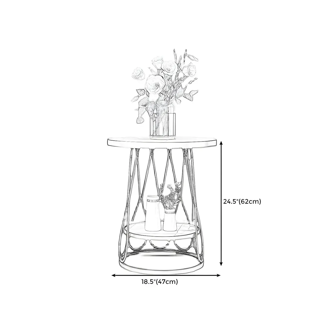 Round Gold Marble End Table with Storage for Living Room #size