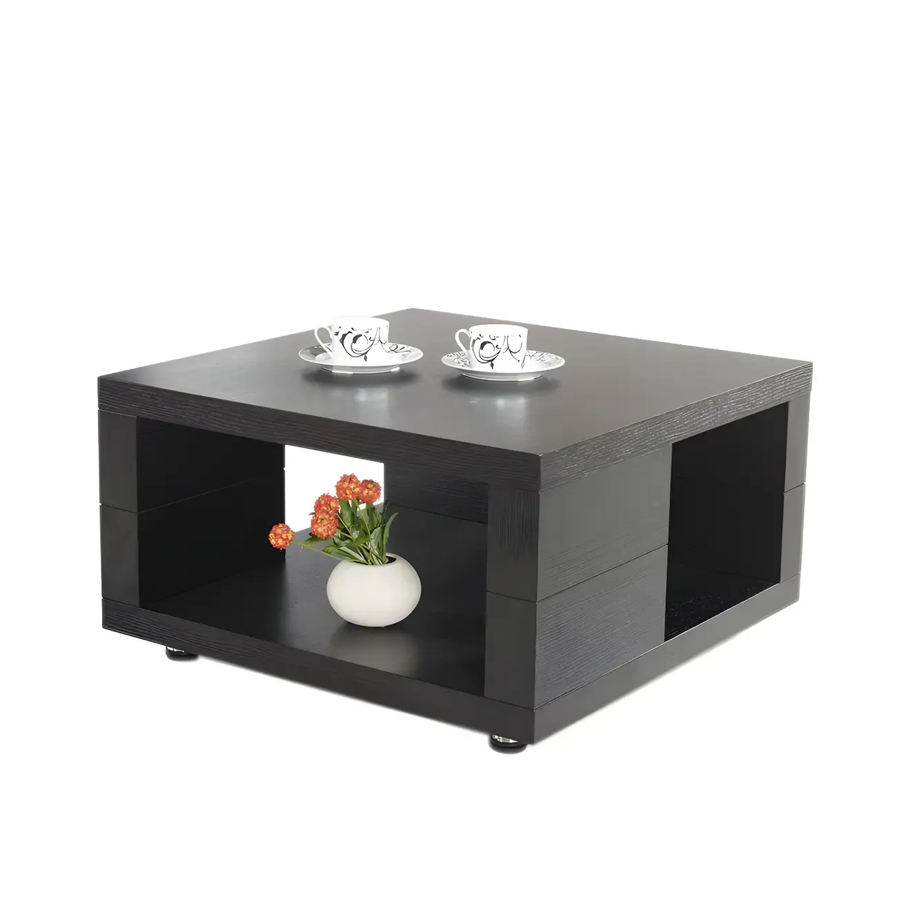 Modern Walnut Wood End Table with Storage for Living Room Image - 4