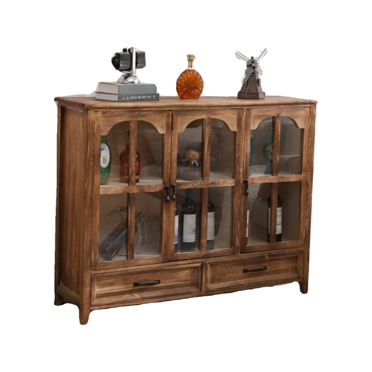 Rustic Wooden Living Room Storage Cabinet with Drawers Image - 10