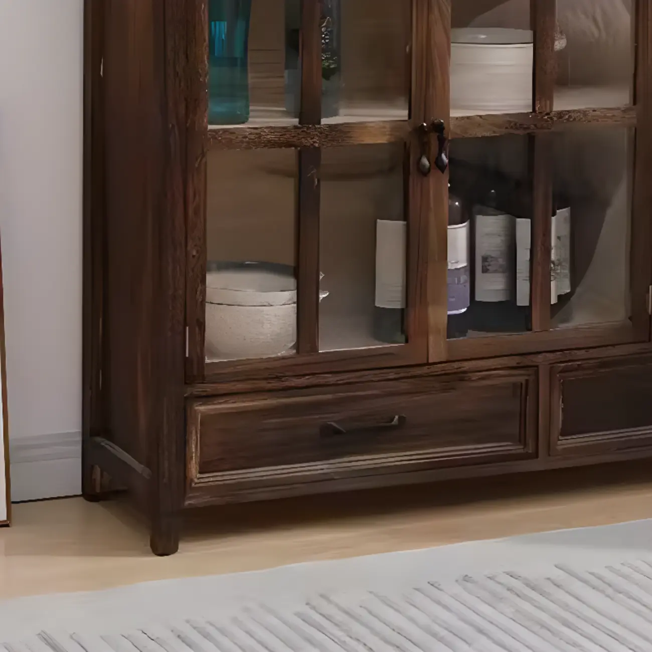 Rustic Wooden Living Room Storage Cabinet with Drawers Image - 12 | homeyfad