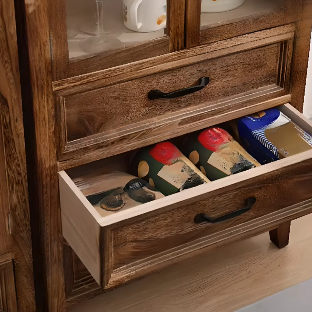 Rustic Wooden Living Room Storage Cabinet with Drawers Image - 15 | homeyfad