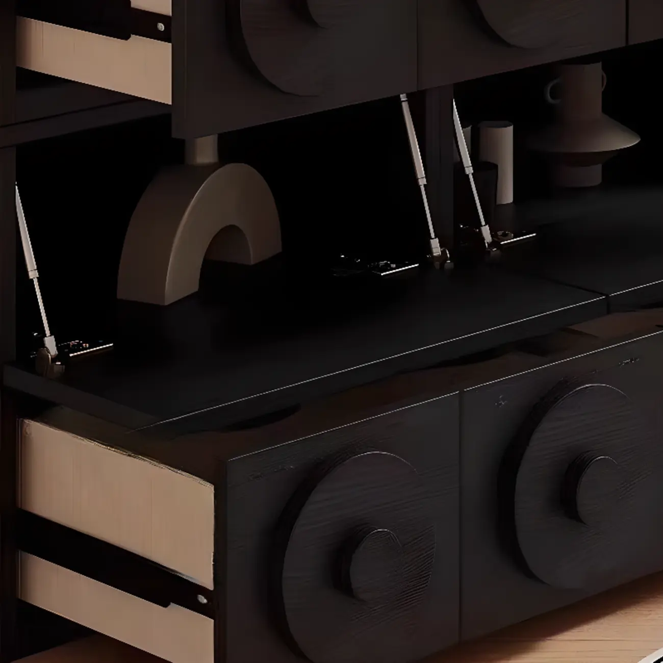 Modern Wooden Matte Black Storage Cabinet for Bathroom  Image - 14 | homeyfad