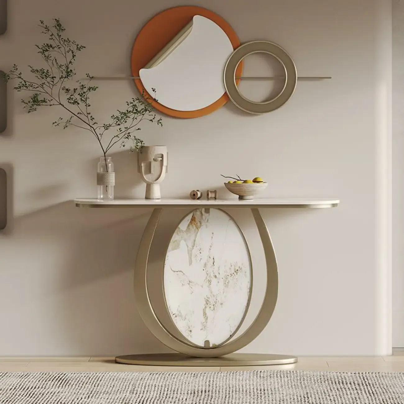 Glam Stone Top Console Table with Curved Base Design Image - 1