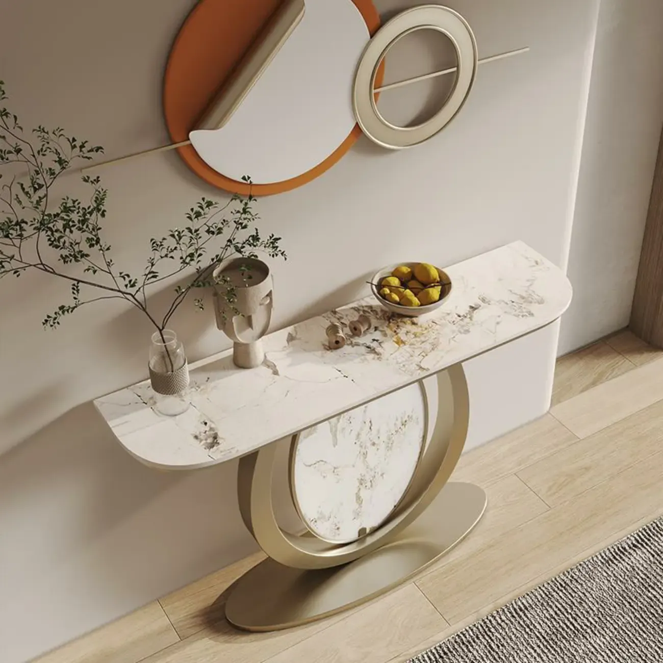 Glam Stone Top Console Table with Curved Base Design Image - 4