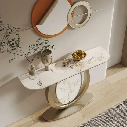 Glam Stone Top Console Table with Curved Base Design Image - 4
