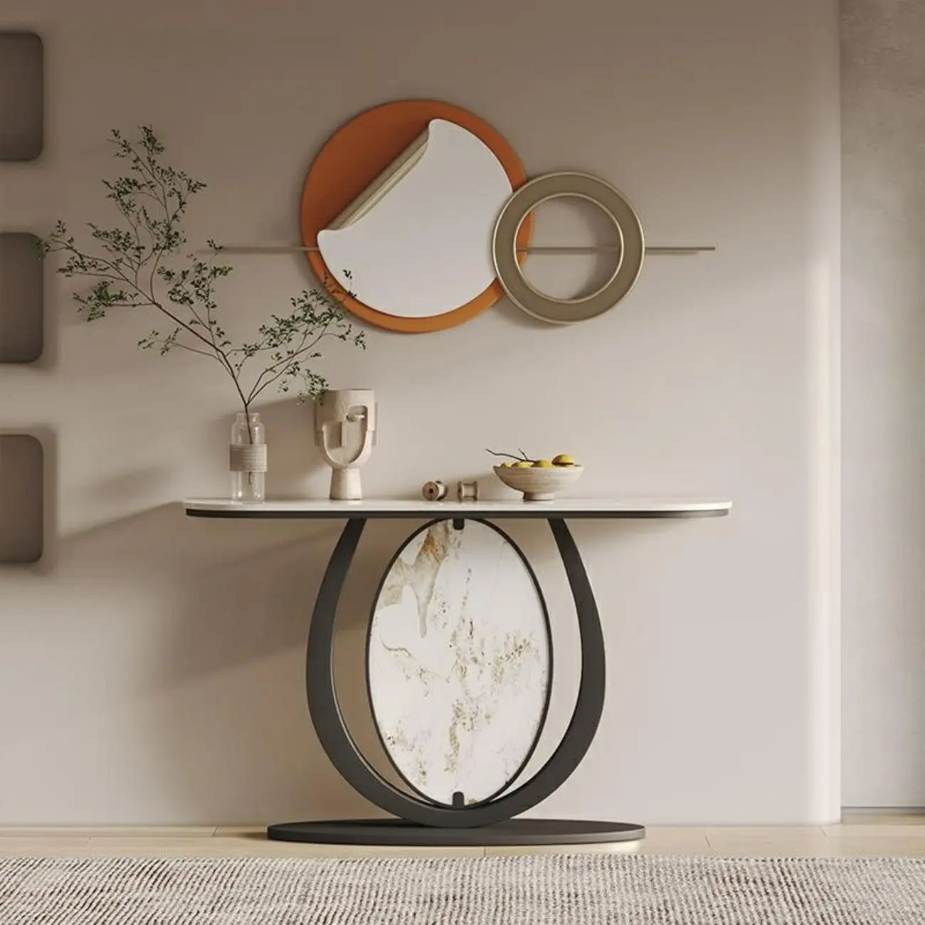 Glam Stone Top Console Table with Curved Base Design Image - 5 | homeyfad