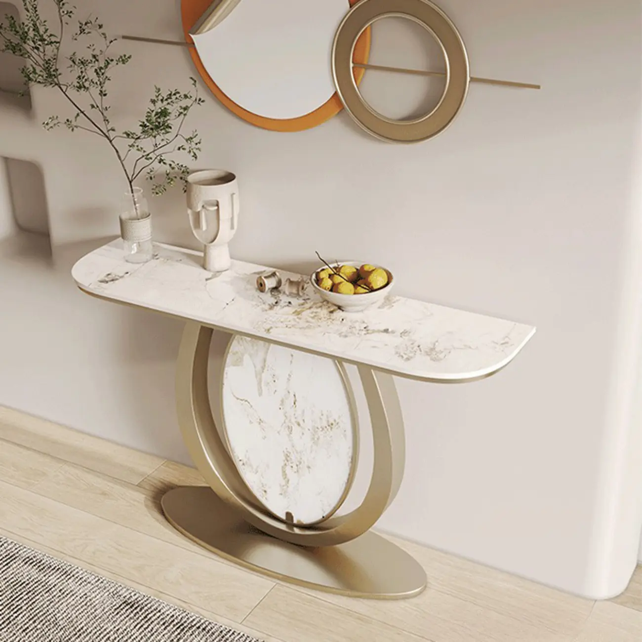 Glam Stone Top Console Table with Curved Base Design Image - 6 | homeyfad
