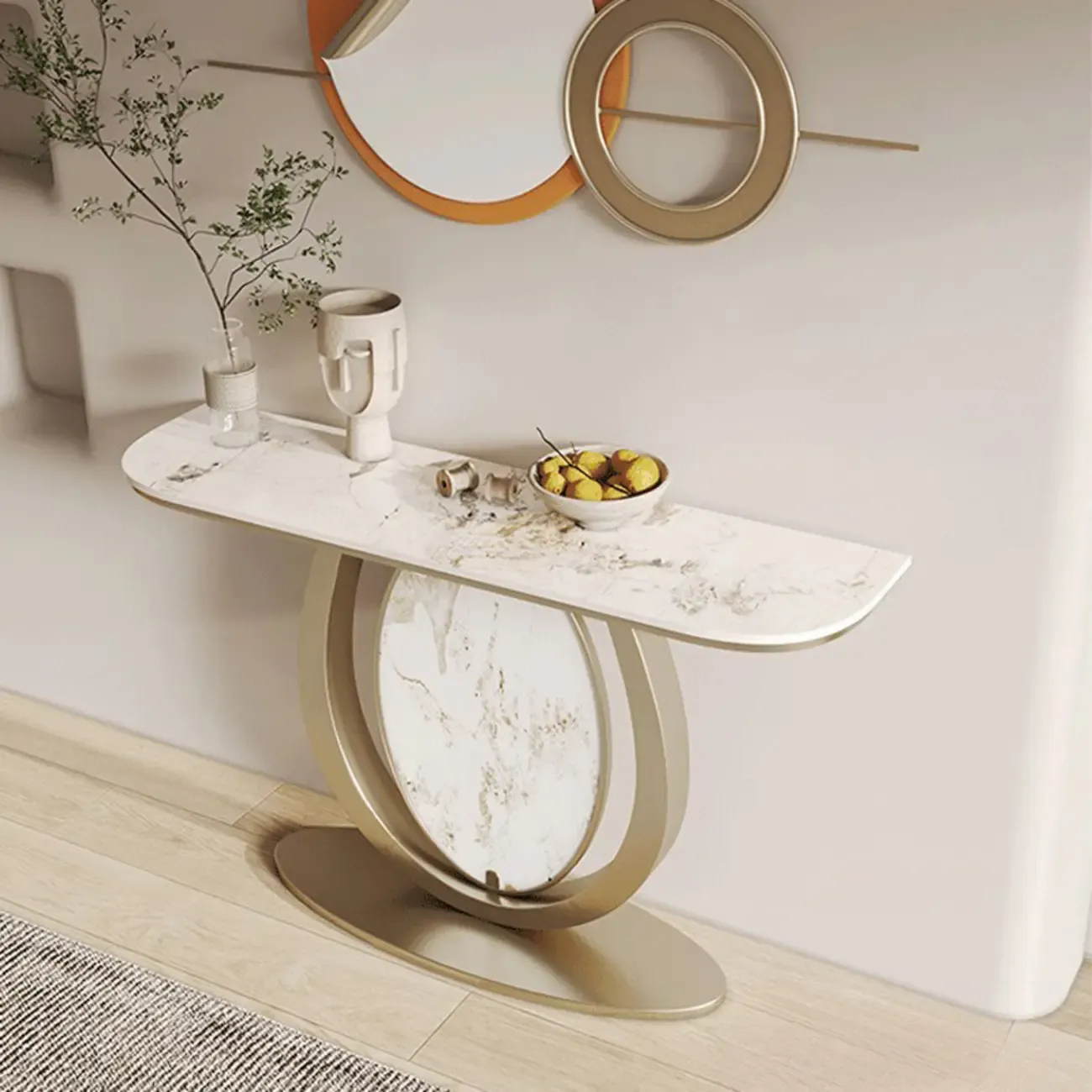 Glam Stone Top Console Table with Curved Base Design Image - 6