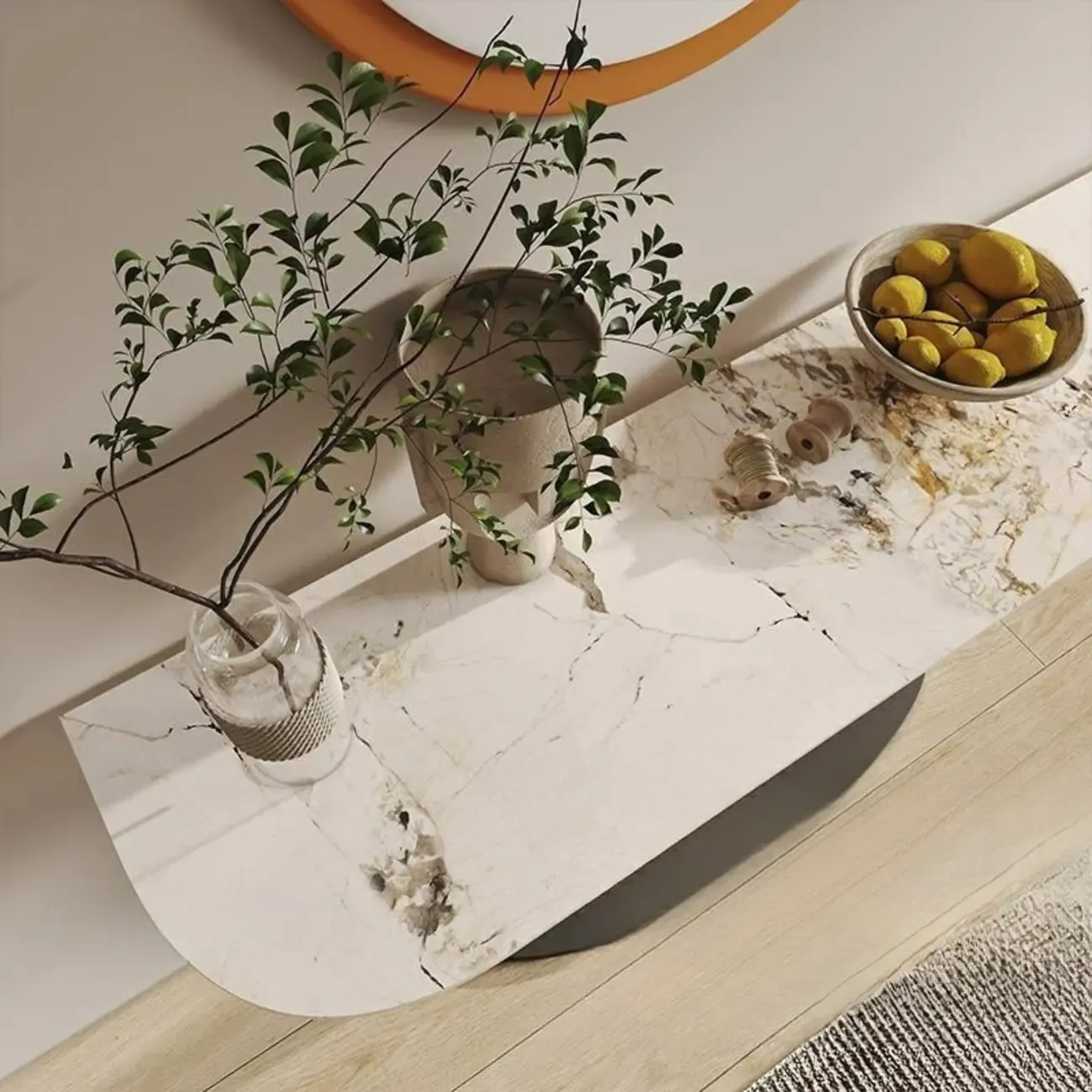 Glam Stone Top Console Table with Curved Base Design Image - 7