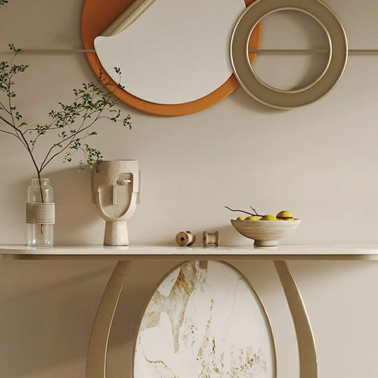 Glam Stone Top Console Table with Curved Base Design Image - 10 | homeyfad