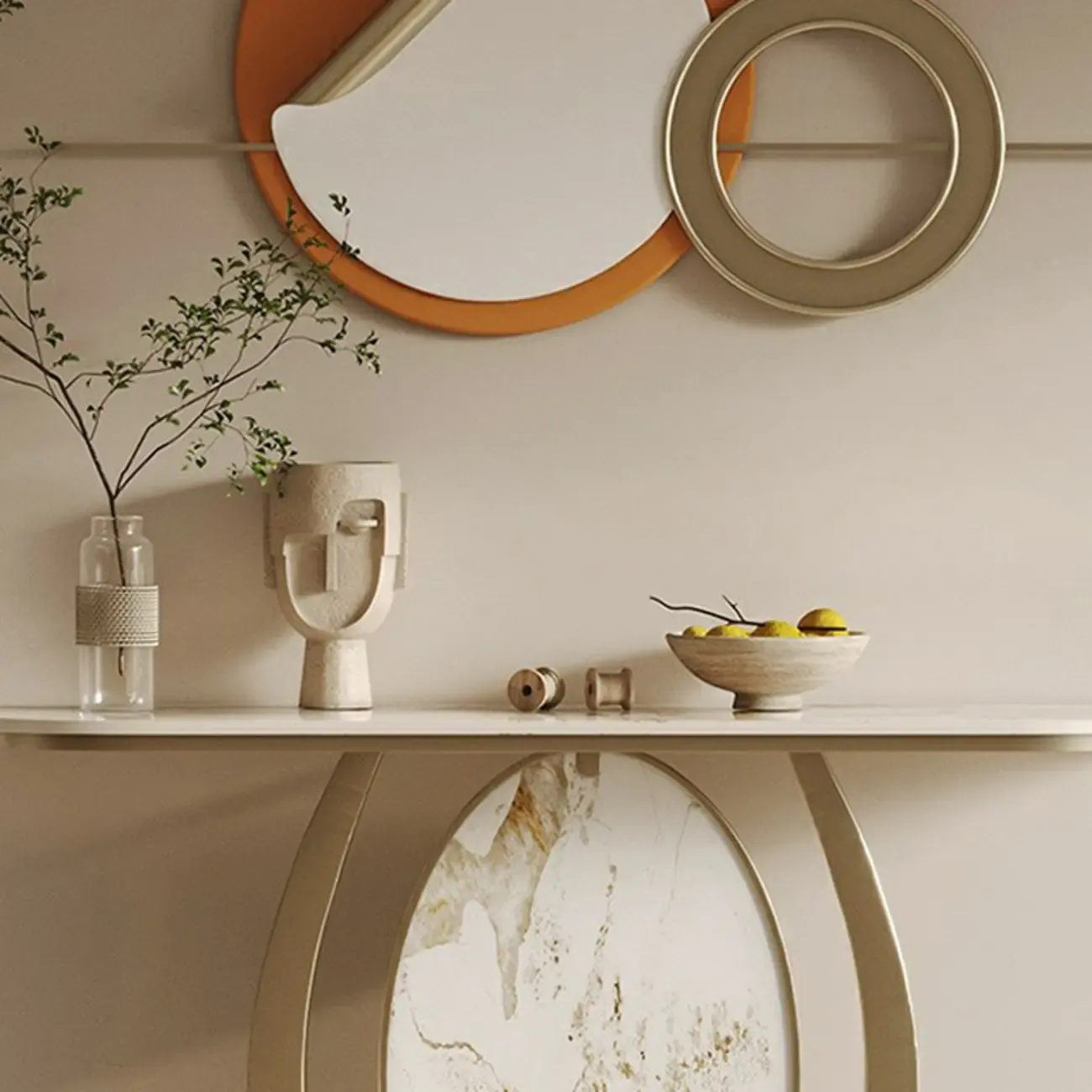 Glam Stone Top Console Table with Curved Base Design Image - 10