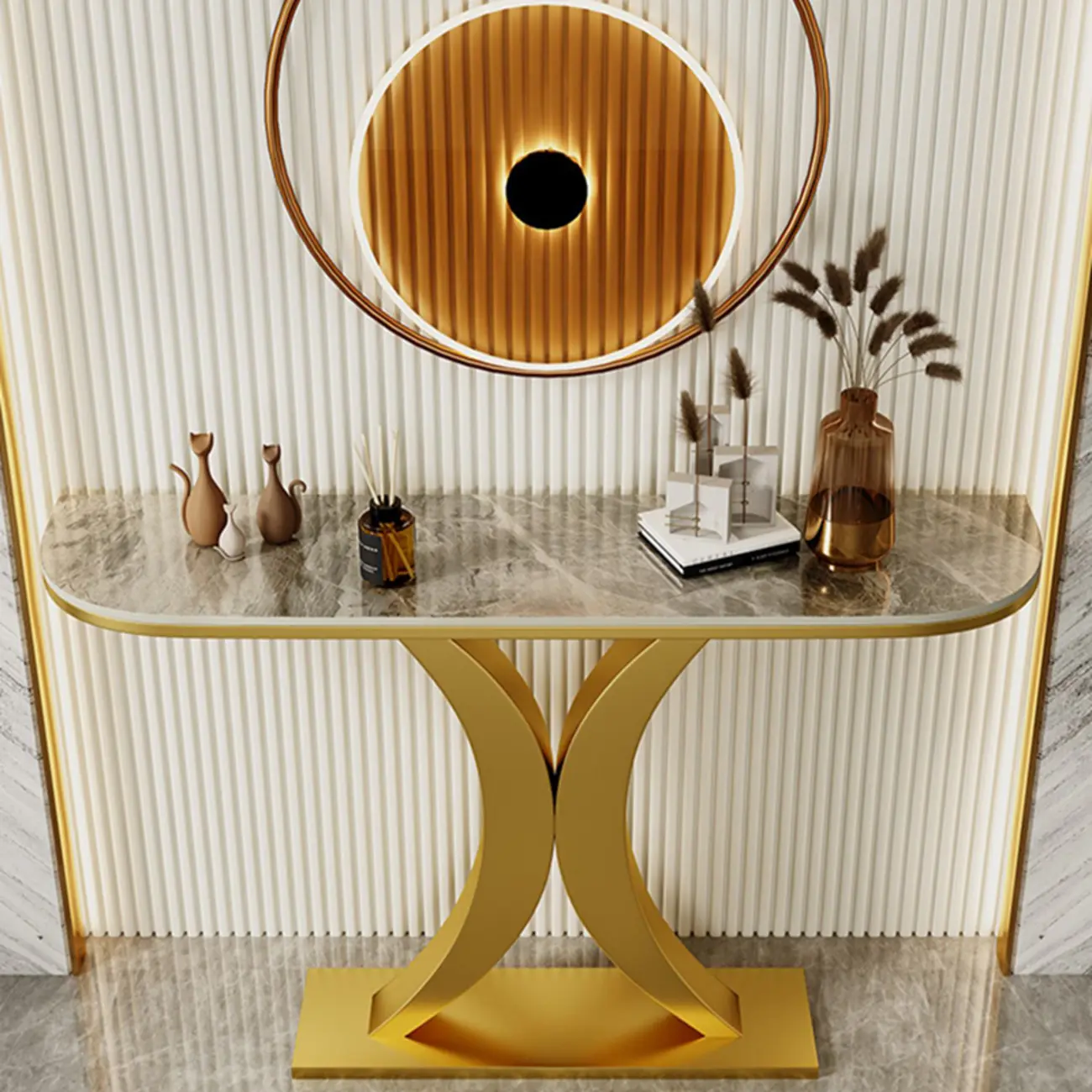 Glam Narrow Stone Top Console Table for the Entryway			 Image - 1 | homeyfad