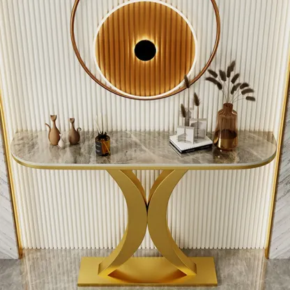 Glam Narrow Stone Top Console Table for the Entryway			 Image - 1