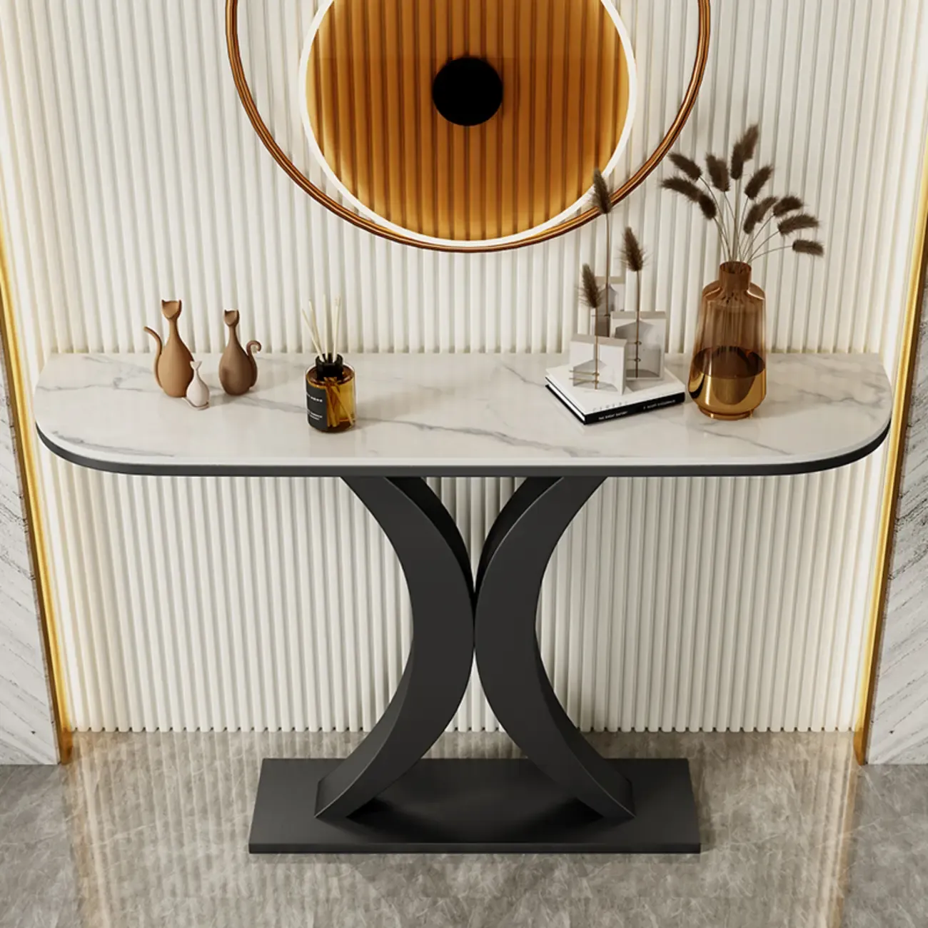 Glam Narrow Stone Top Console Table for the Entryway Image - 2