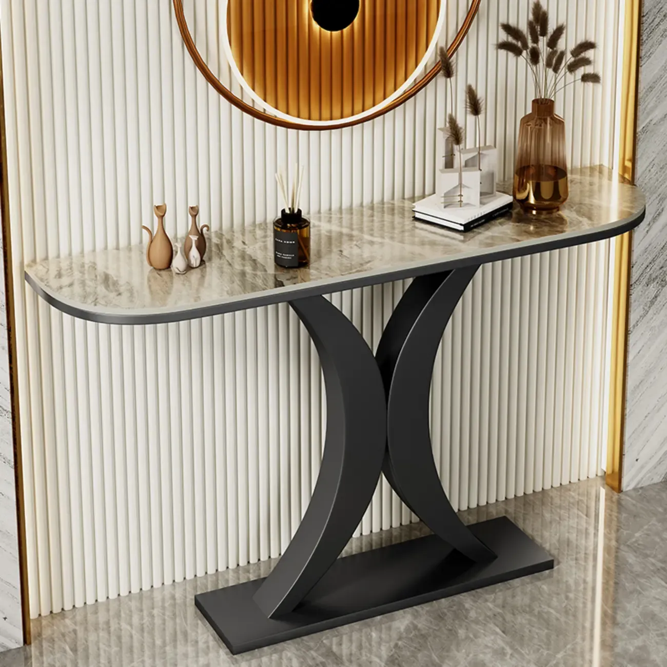 Glam Narrow Stone Top Console Table for the Entryway Image - 3