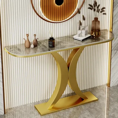 Glam Narrow Stone Top Console Table for the Entryway			 Image - 4