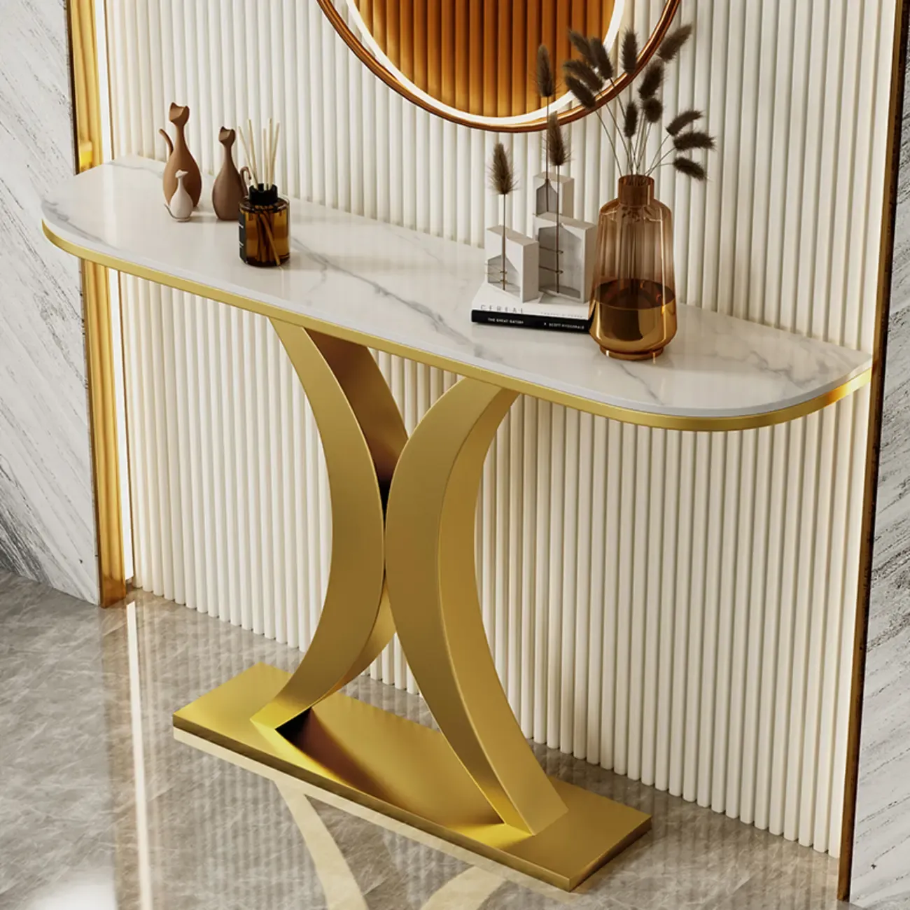 Glam Narrow Stone Top Console Table for the Entryway Image - 5