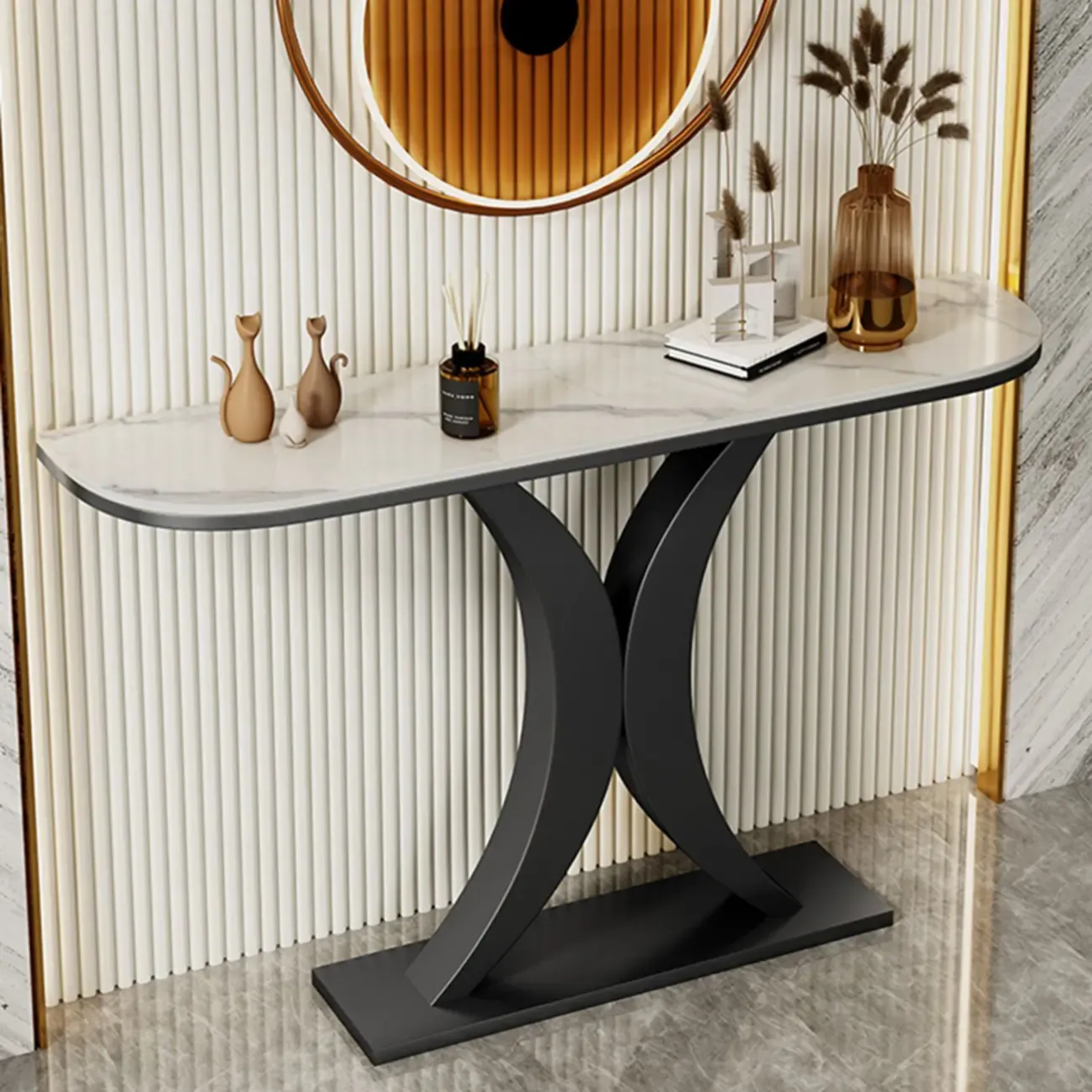 Glam Narrow Stone Top Console Table for the Entryway Image - 6