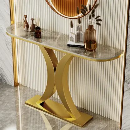 Glam Narrow Stone Top Console Table for the Entryway			 Image - 7