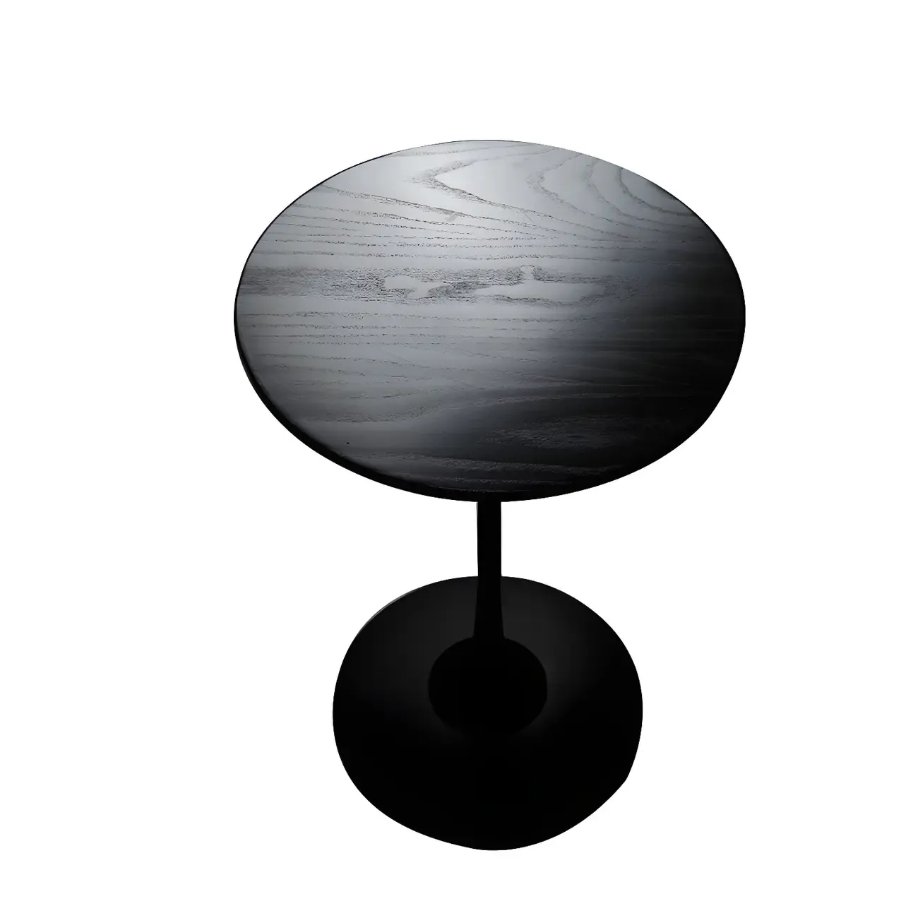 Minimalist Round Brown Wood End Table with Metal Base Image - 10