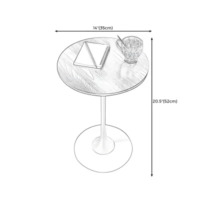 Minimalist Round Brown Wood End Table with Metal Base #size
