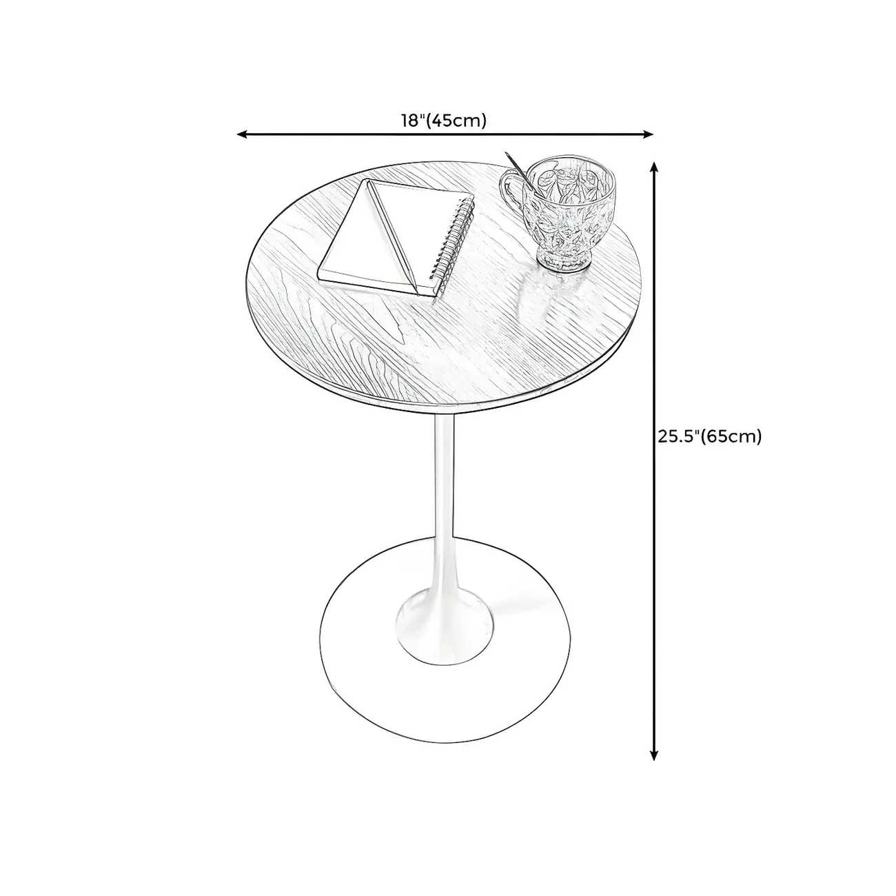 Minimalist Round Brown Wood End Table with Metal Base Image - 13