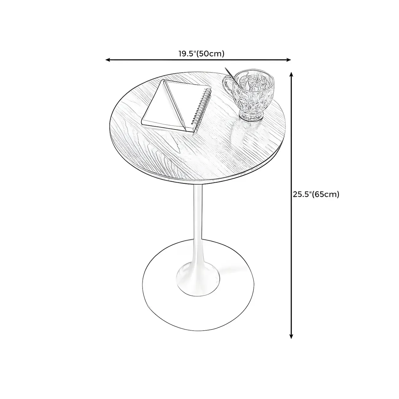 Minimalist Round Brown Wood End Table with Metal Base Image - 14