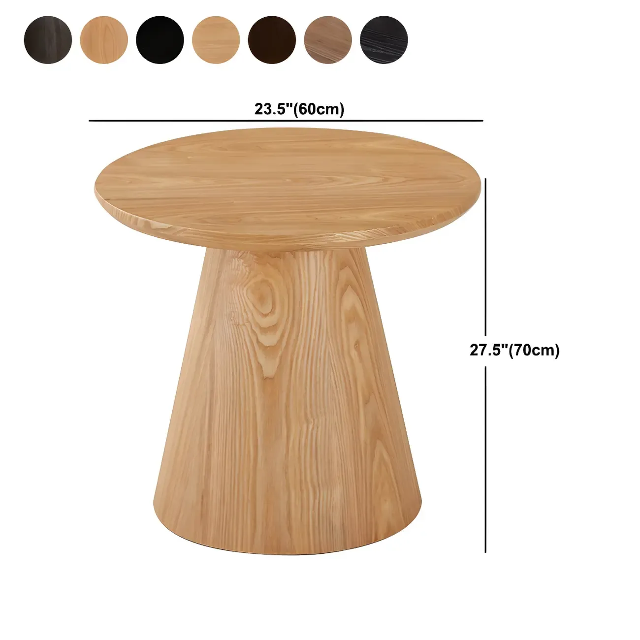 Modern Round Brown Solid Wood End Table for Living Room #size