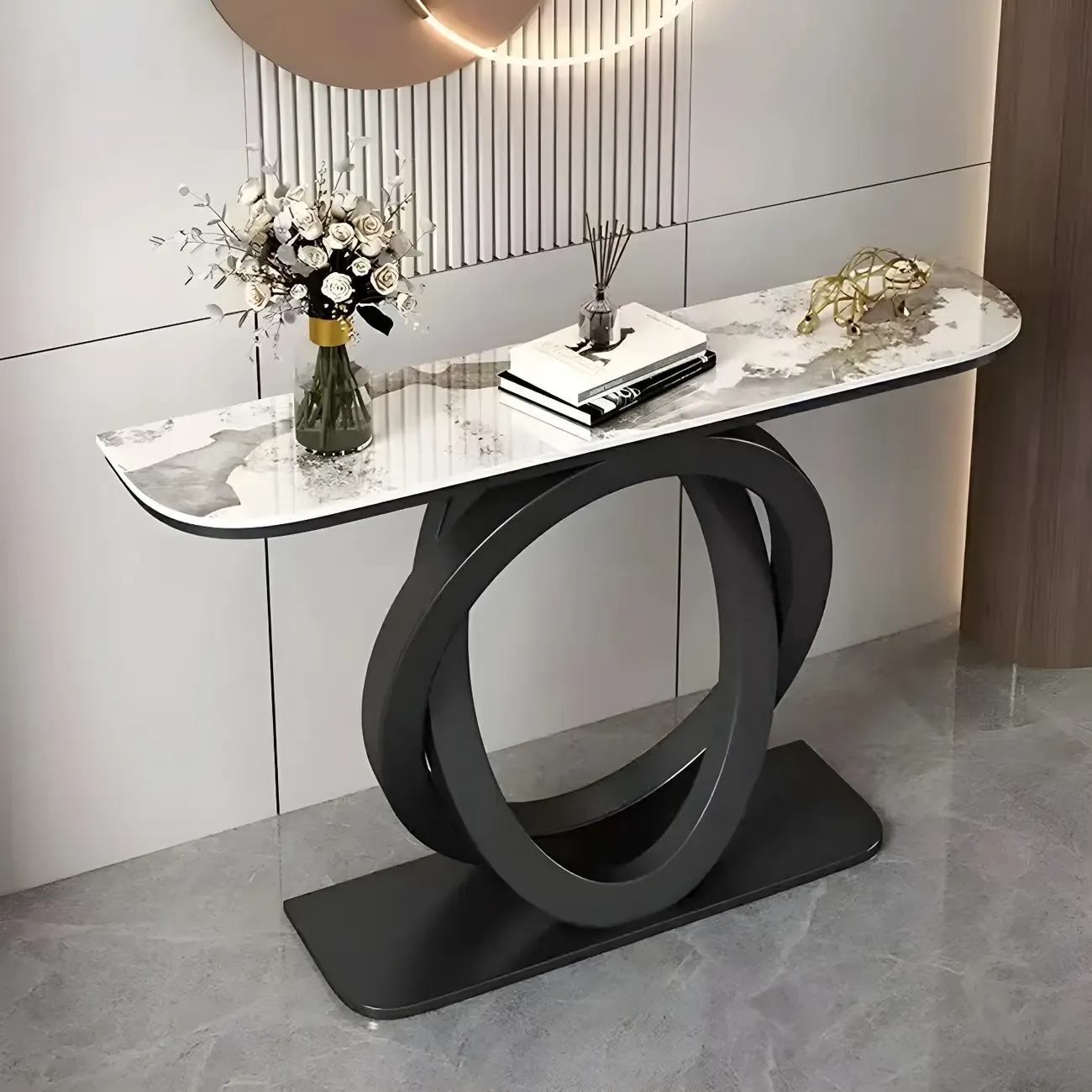 Modern Stone Top Abstract Base Console Table Image - 2