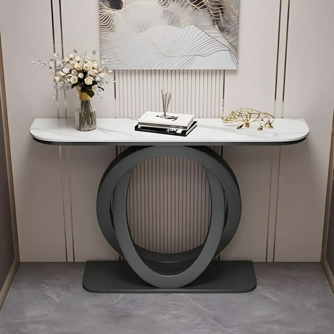 Modern Stone Top Abstract Base Console Table Image - 3