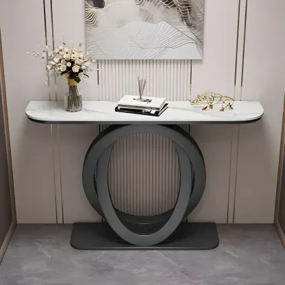 Modern Stone Top Abstract Base Console Table Image - 3