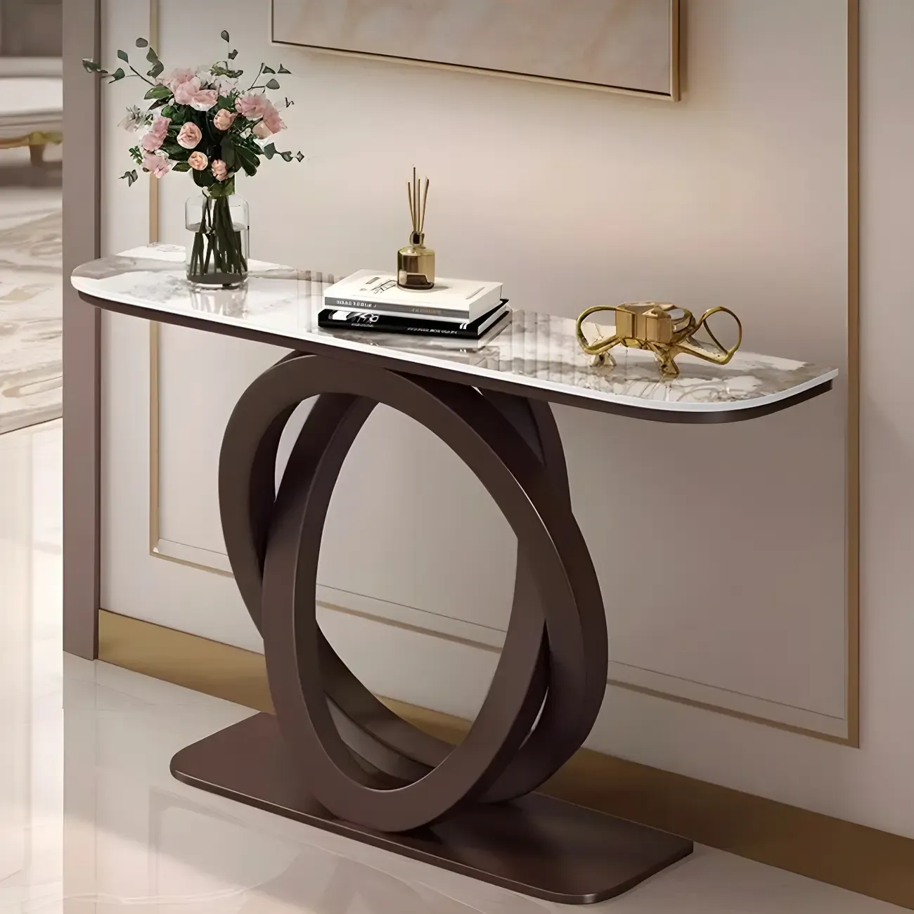 Modern Stone Top Abstract Base Console Table Image - 4