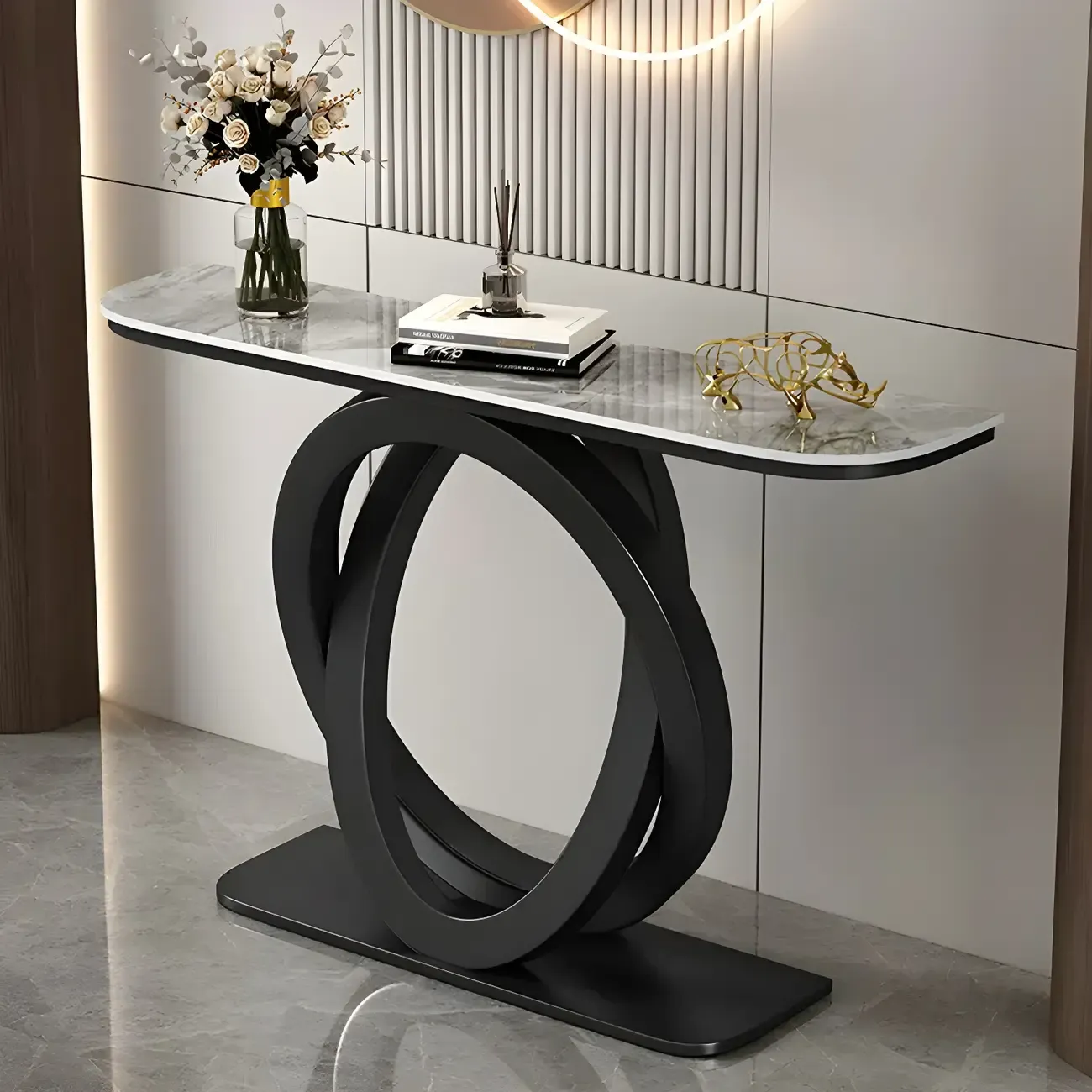 Modern Stone Top Abstract Base Console Table Image - 5