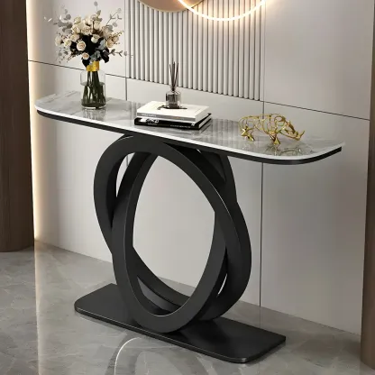 Modern Stone Top Abstract Base Console Table Image - 5