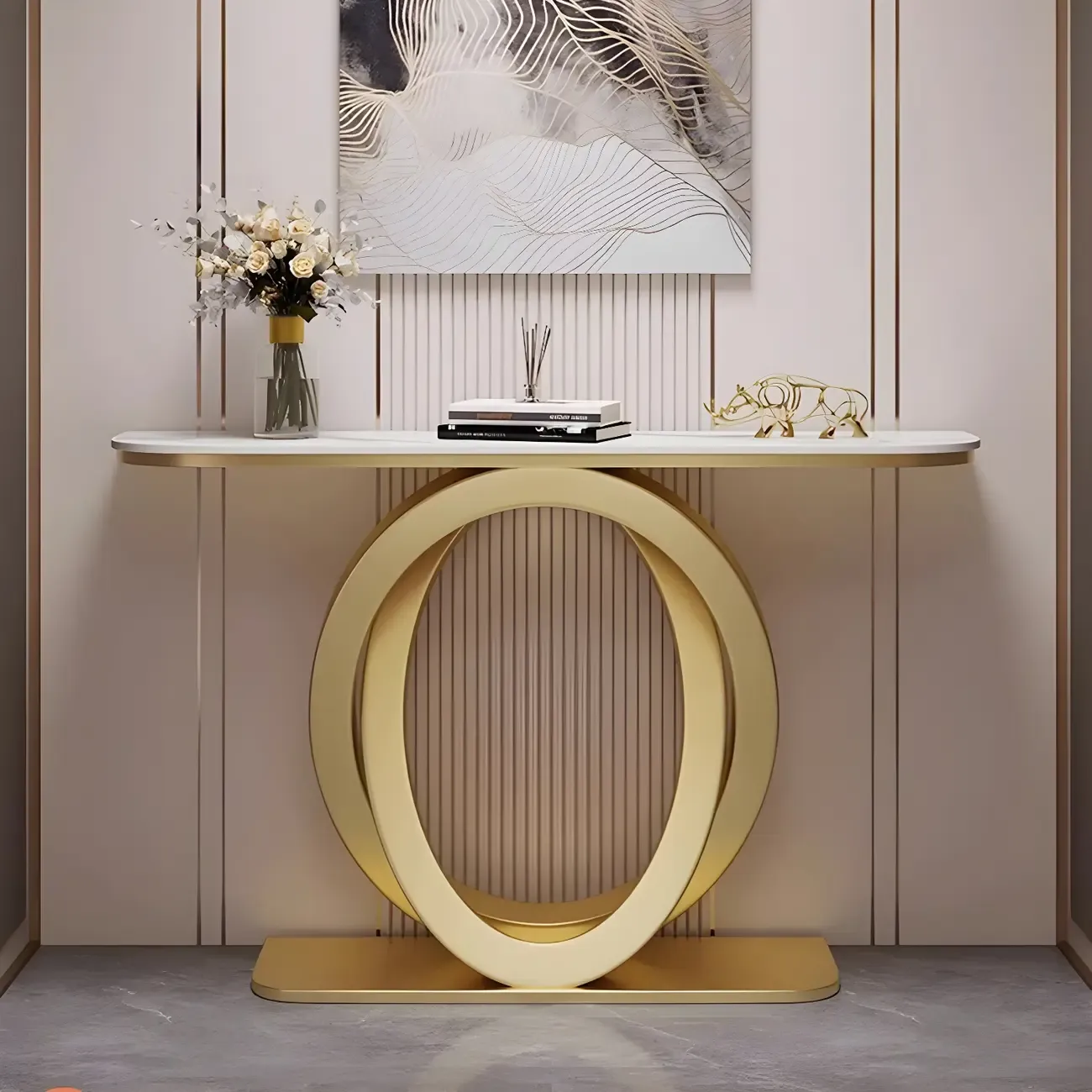 Modern Stone Top Abstract Base Console Table Image - 6