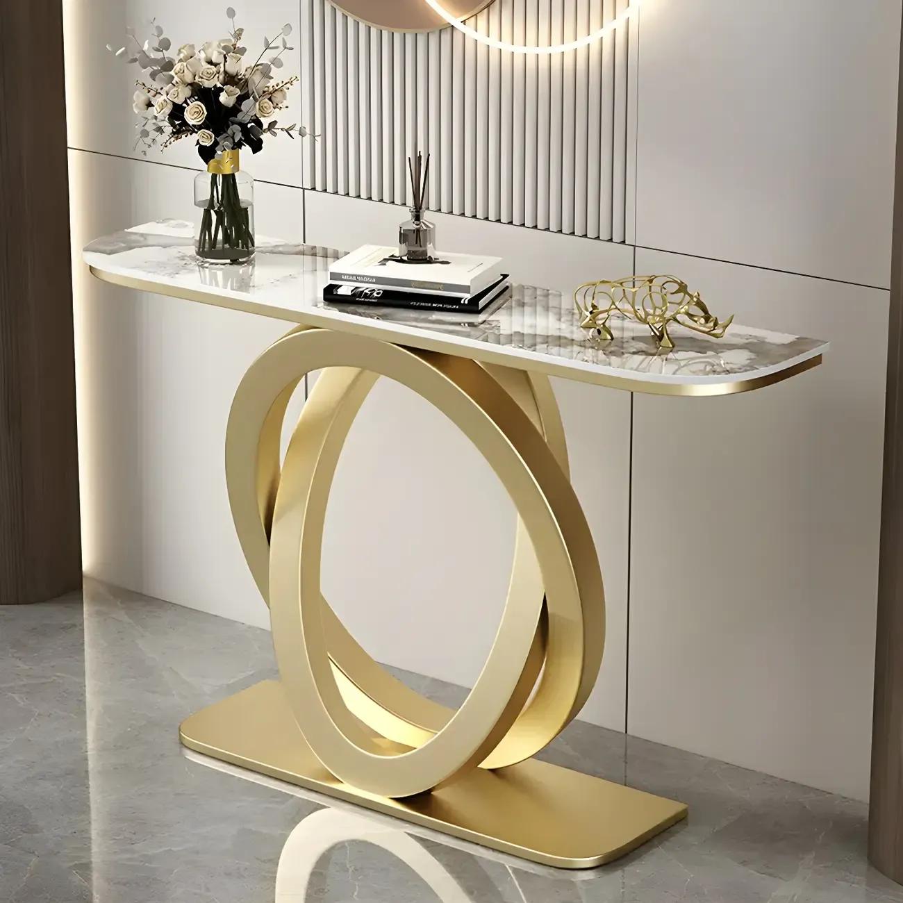 Modern Stone Top Abstract Base Console Table Image - 7