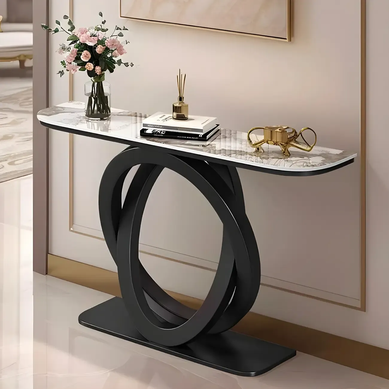 Modern Stone Top Abstract Base Console Table Image - 8