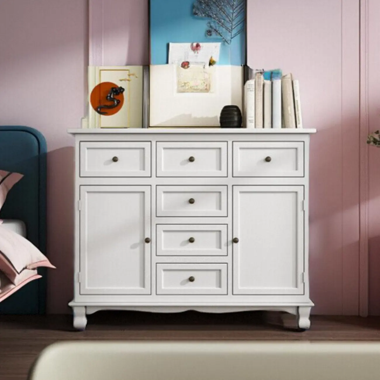 Rustic Wooden White Storage Cabinet for Bedroom or Office Image - 1 | homeyfad