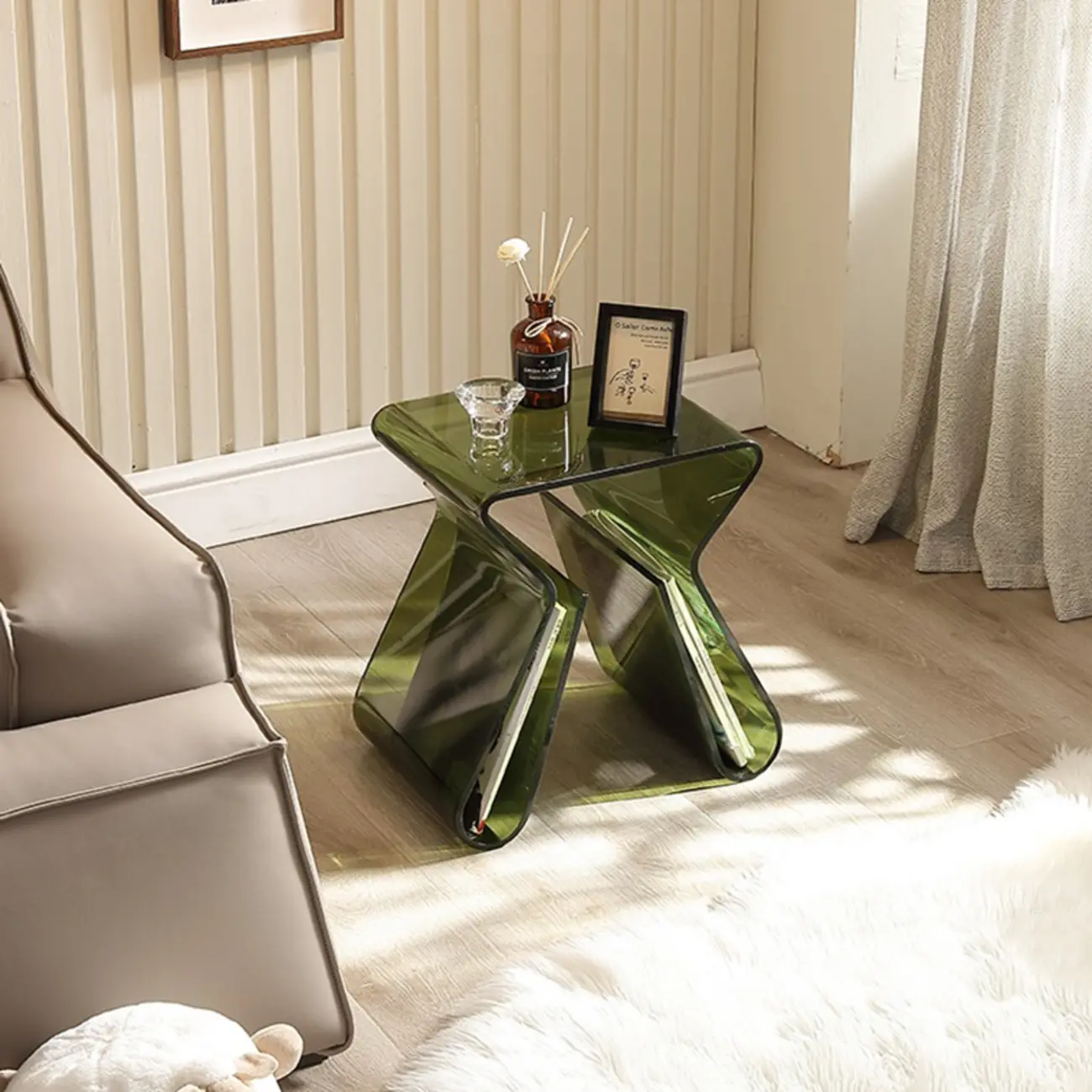 Gray Acrylic Side Table with Magazine Rack for Living Room Image - 4 | homeyfad