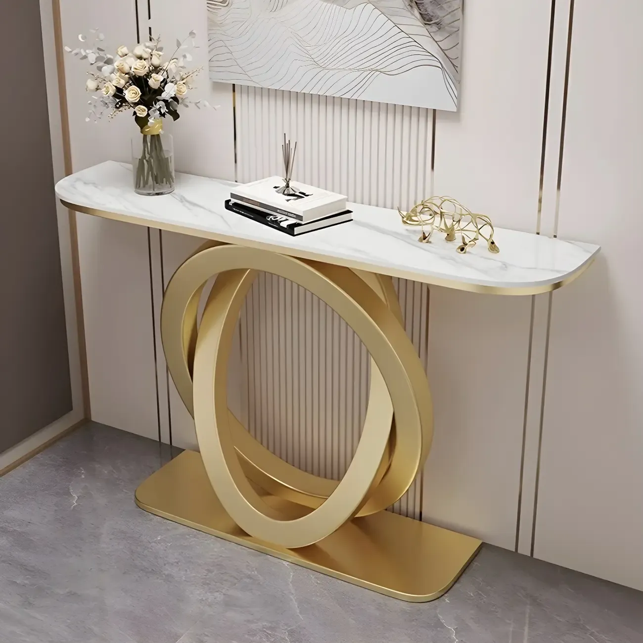 Modern Stone Top Abstract Base Console Table Image - 9