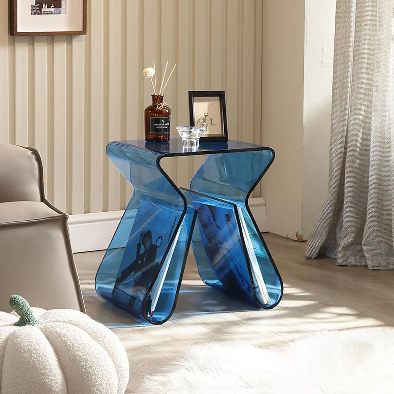 Gray Acrylic Side Table with Magazine Rack for Living Room Image - 5 | homeyfad