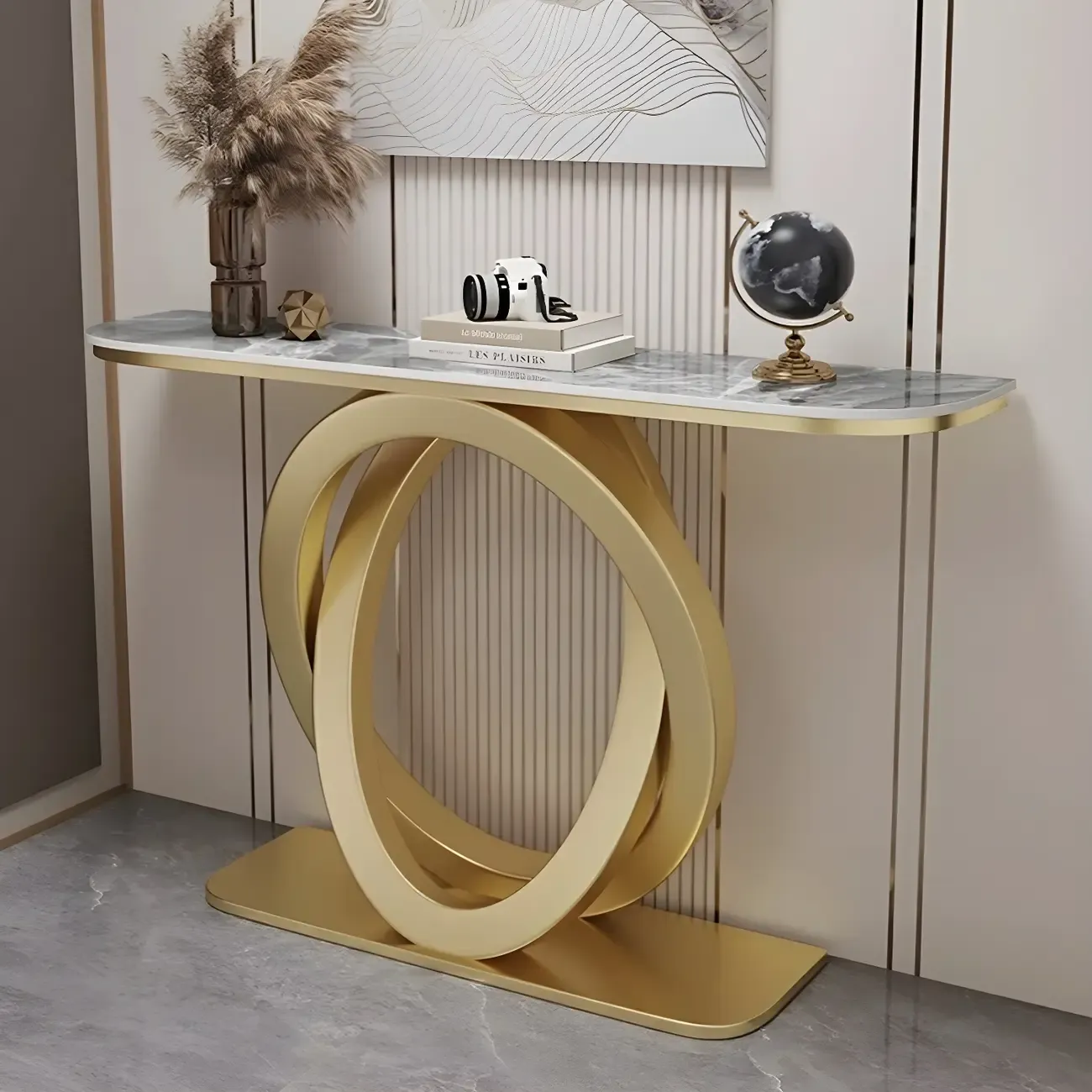 Modern Stone Top Abstract Base Console Table Image - 12