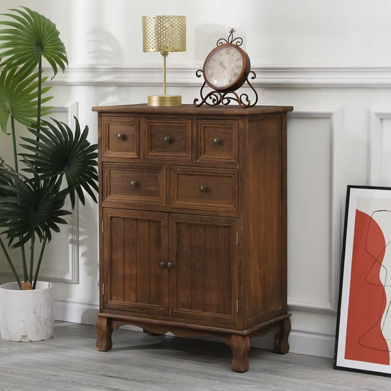 Rustic Wooden White Storage Cabinet for Bedroom or Office Image - 5