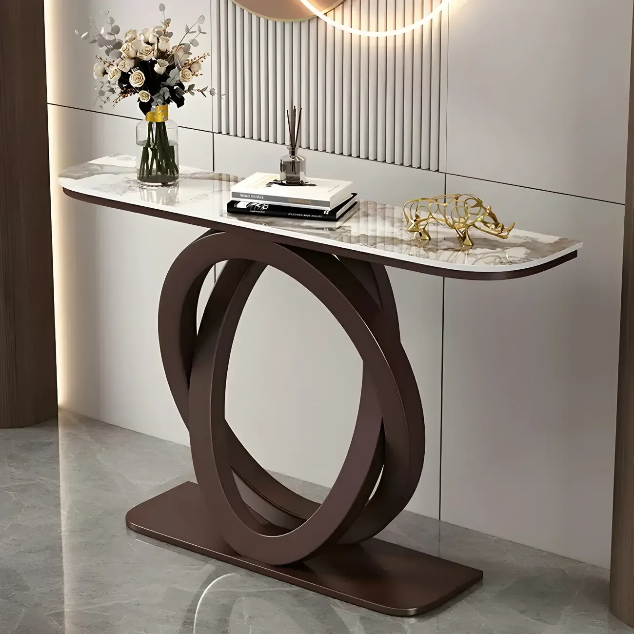 Modern Stone Top Abstract Base Console Table Image - 13