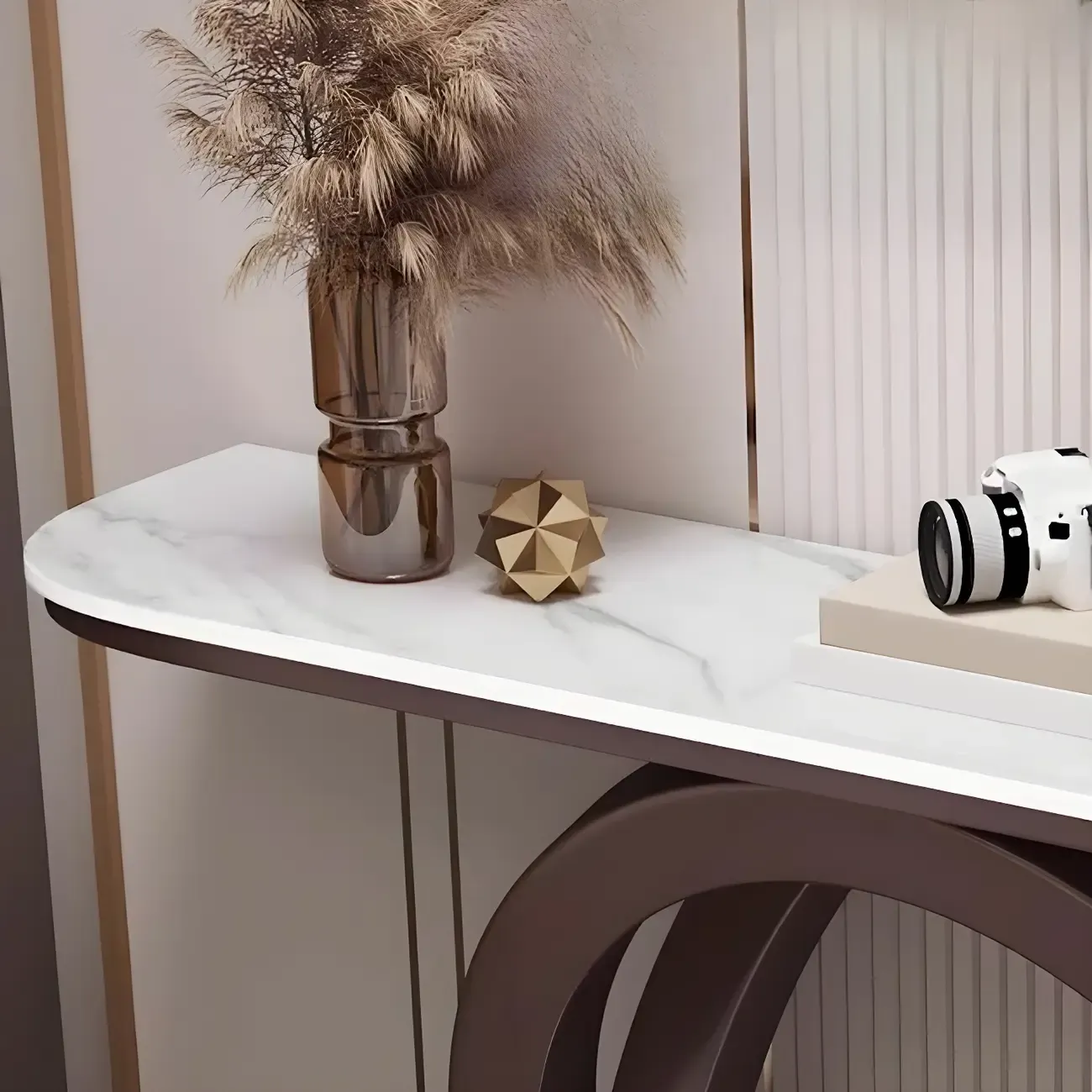 Modern Stone Top Abstract Base Console Table Image - 14