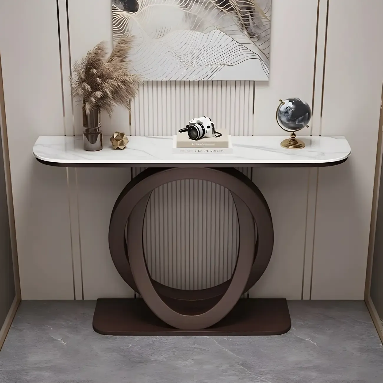 Modern Stone Top Abstract Base Console Table Image - 15