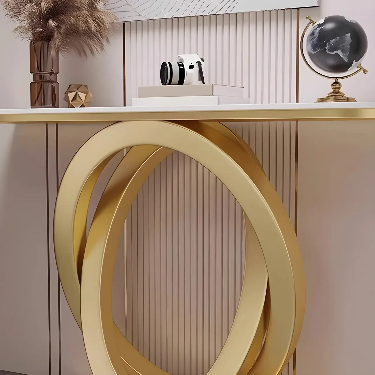 Modern Stone Top Abstract Base Console Table Image - 16