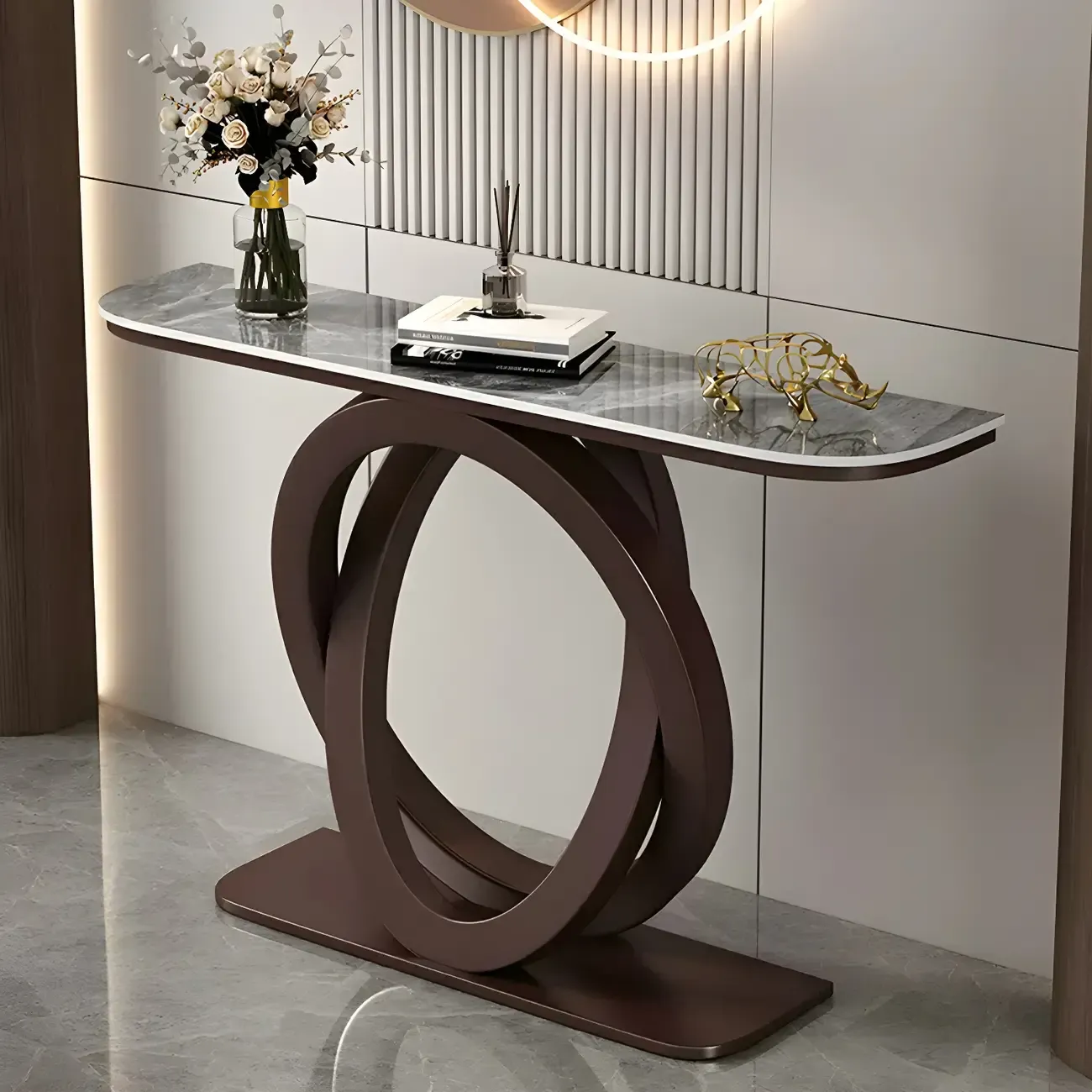 Modern Stone Top Abstract Base Console Table Image - 17