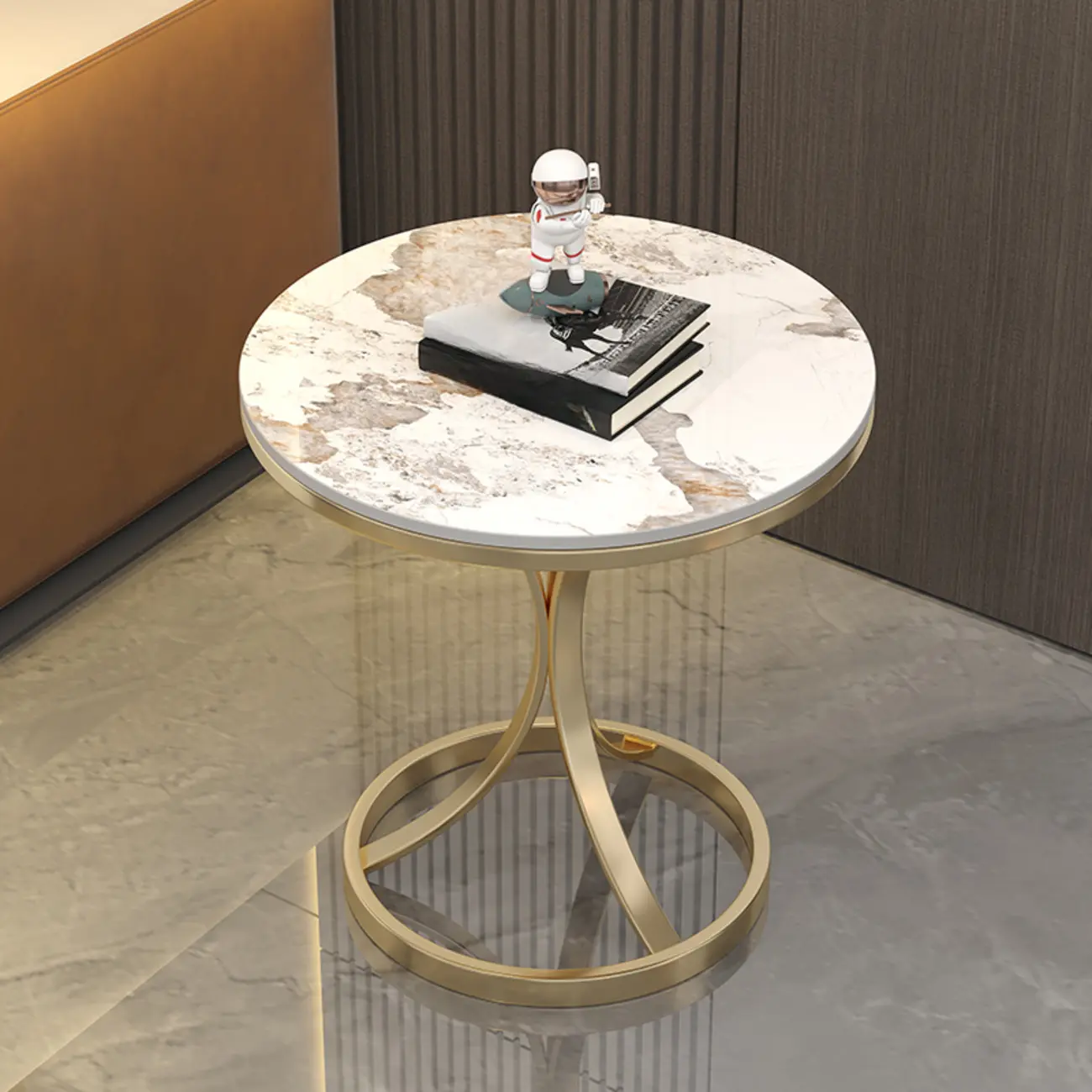 Round Gold Metal and Marble End Table for Living Room Image - 3 | homeyfad