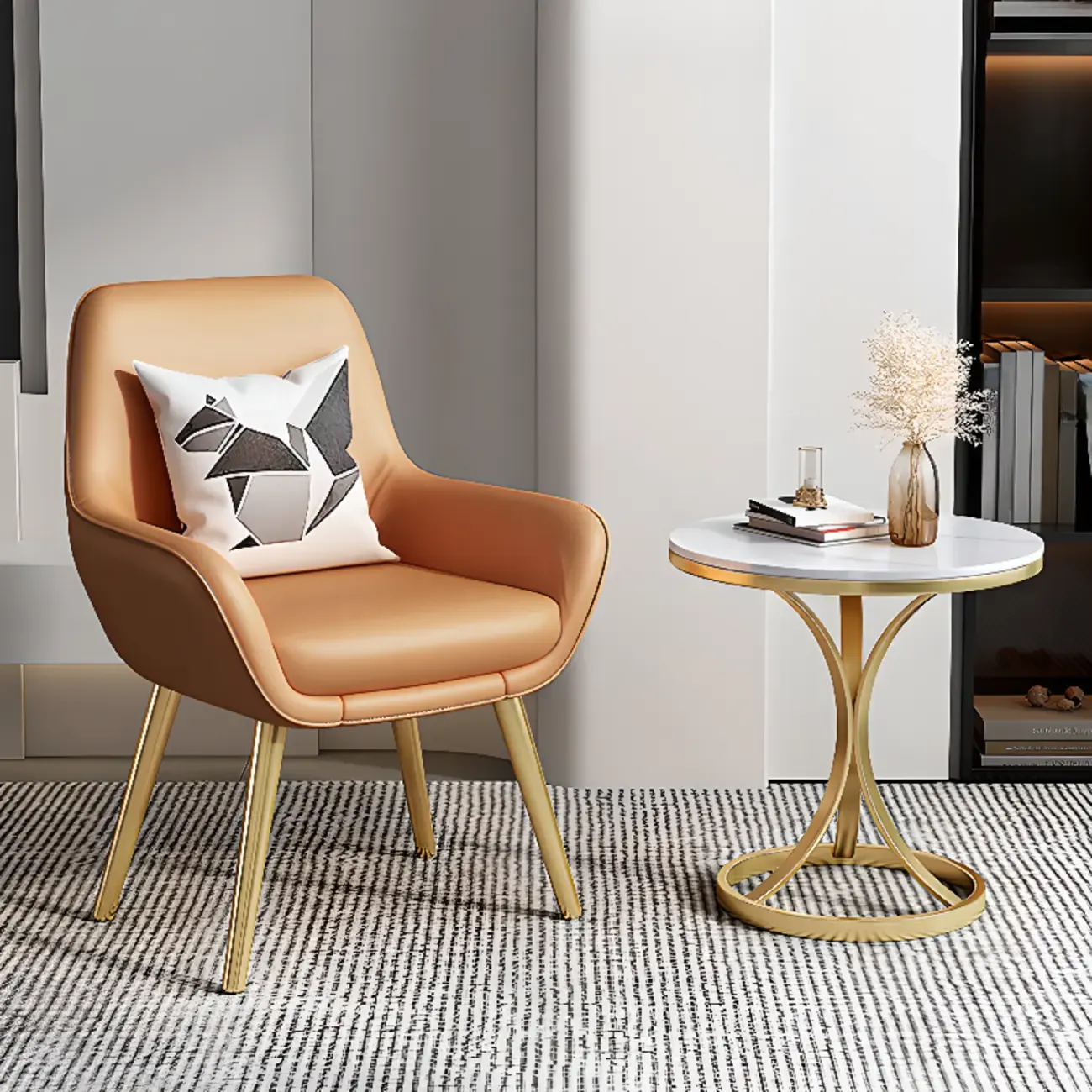 Round Gold Metal and Marble End Table for Living Room Image - 4